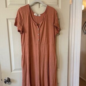 Three Bird Nest Terracotta Button-Down Jumpsuit